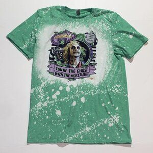 Beetlejuice It's Showtime Movie Men's Green T-Shirt Bleached Pattern Size Medium